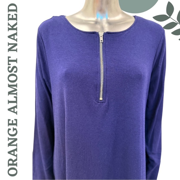 Navy Blue Casual Knit Tunic Top by Orange Almost Naked | 1/4 Zip Size L / XL - Picture 5 of 7